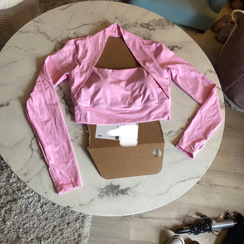 Pink Women's Long Sleeve Crop Top